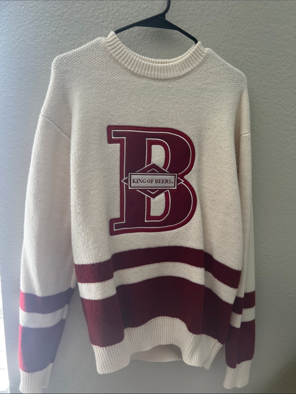 Cream & Burgundy Sweater with Bold 'B' Patch